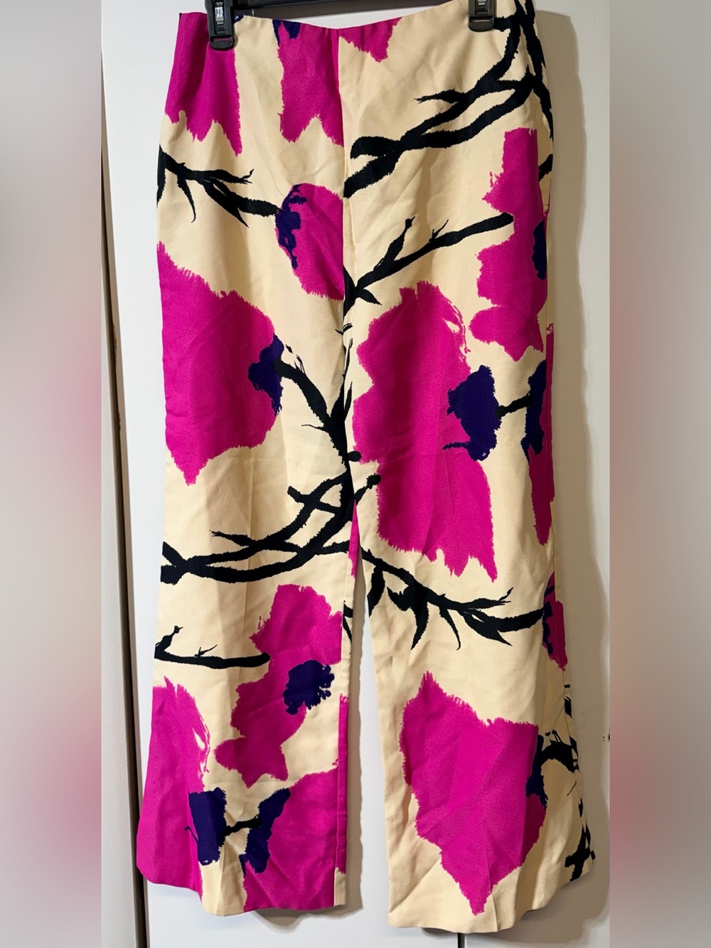 Vintage 60s/70s Wide-Leg Floral Print Trousers in Hot Pink and Cream